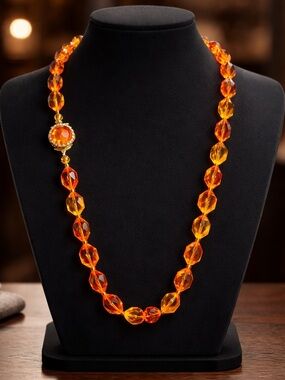 Amber Faceted Bead Necklace with Gold Accent - Unbranded